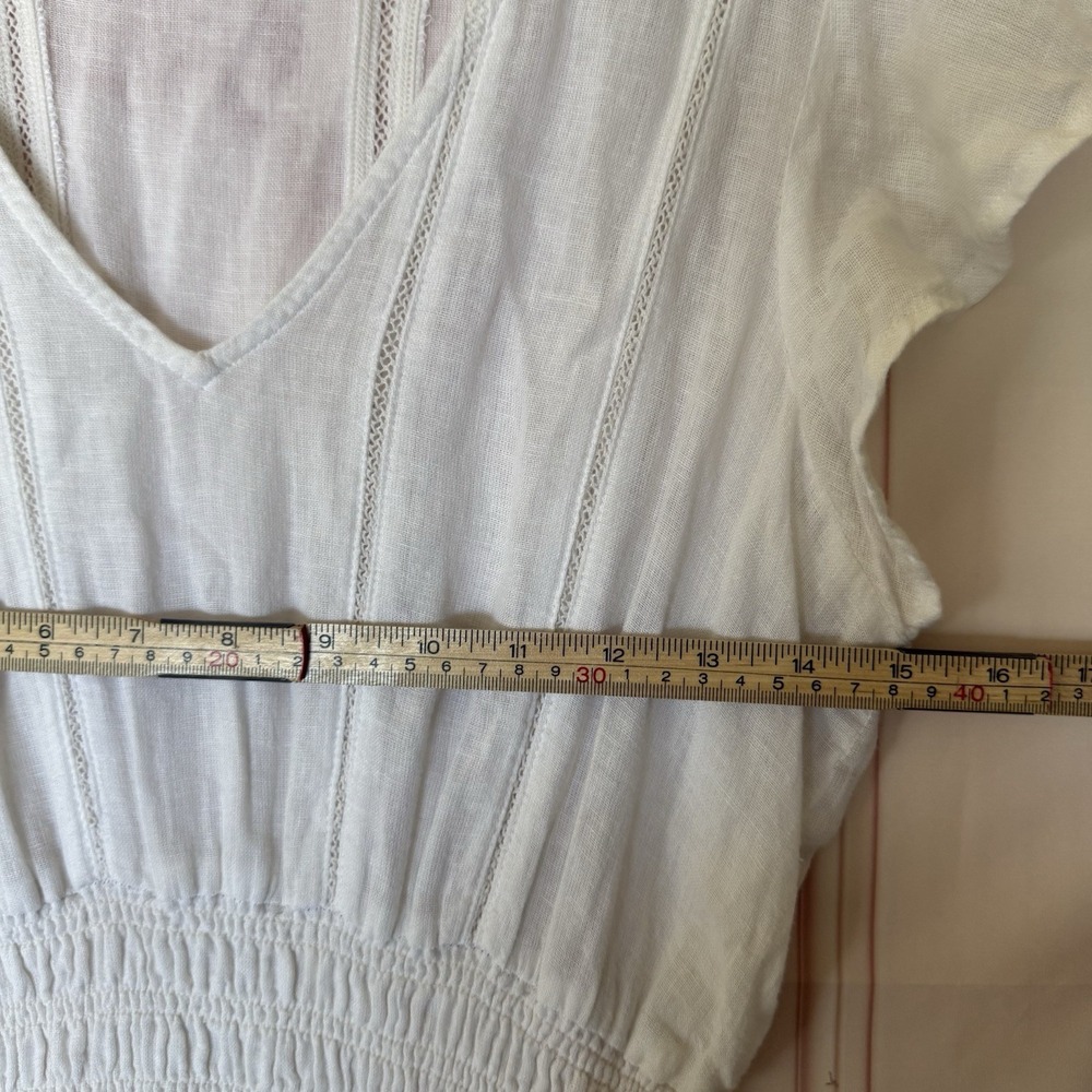 Rails Tara Smocked Crochet Inset Dress White Women's Size XS Linen Blend Boho - Picture 6 of 10